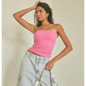 Klassy Network Ribbed Tube Top Brami Women XL Pink Full Length Removable Padding